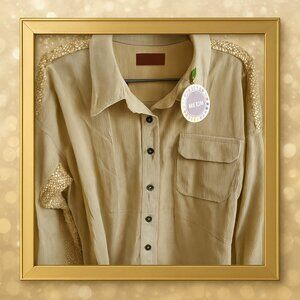 Sparkly Umgee Shacket – Cream Frayed Hem, New with Tags